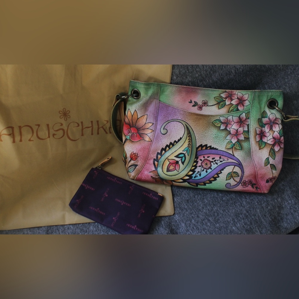 Anuschka Handpainted Floral Shoulder Bag